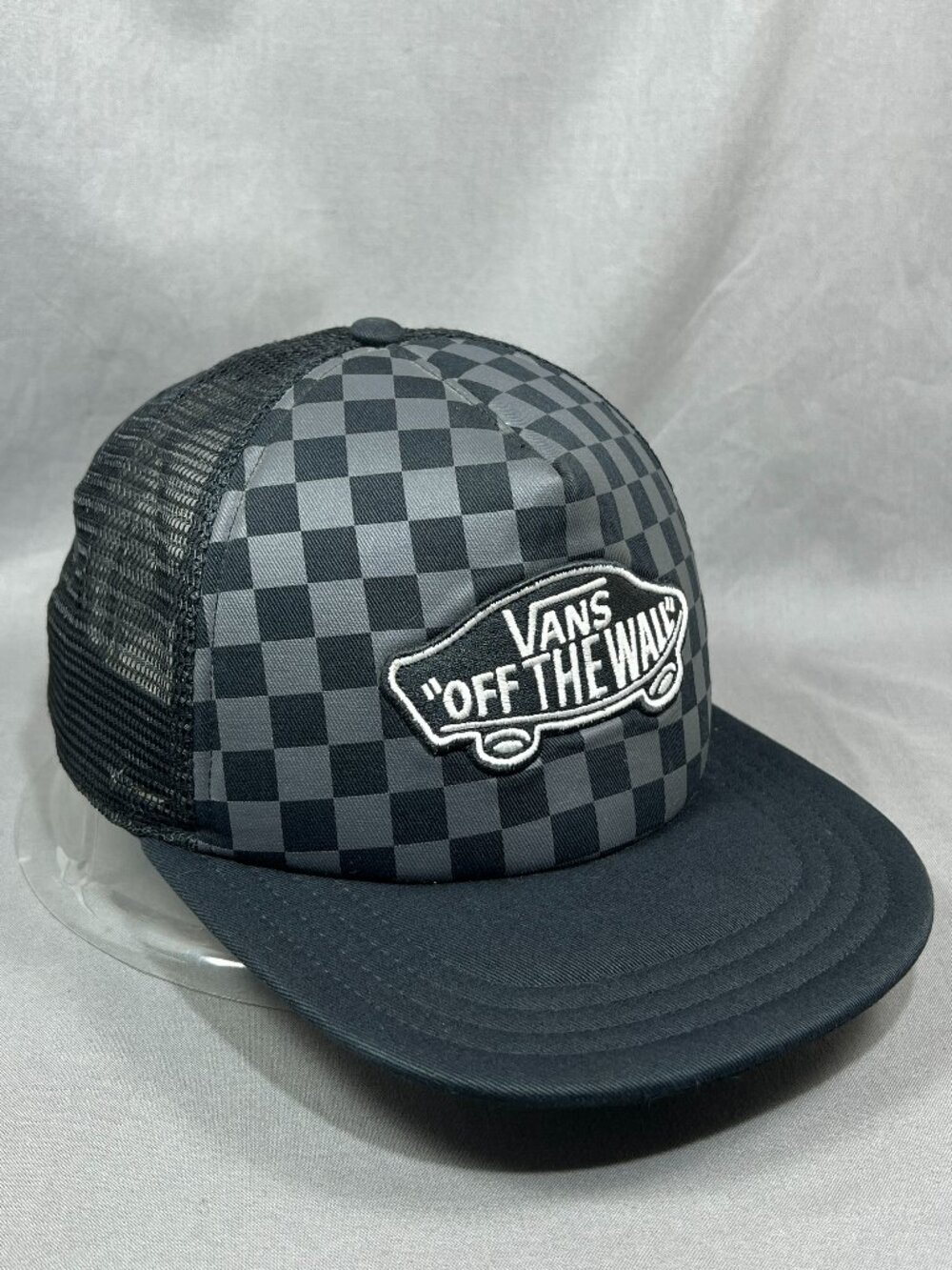 Vans Off The Wall Patch Snapback Hat Black Checkered Trucker Mesh Skater Mens